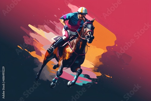 A 3d graphic illustration of a person riding a horse