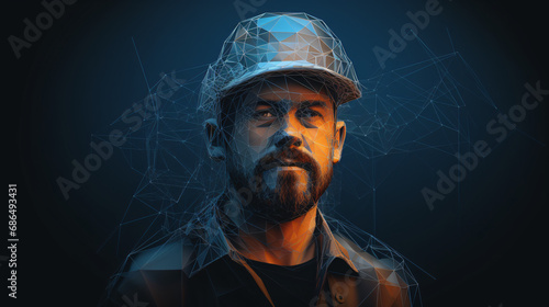 Low poly wireframe Portrait of an Industry Engineer photo