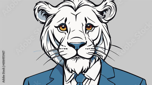 Lion carton character with formal dress vector image. Illustration of cute lion design graphic on the white background