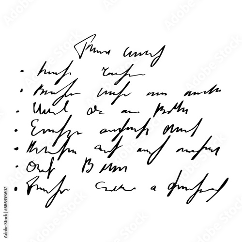 Handwritten Unreadable ink stroke, doodle illegible fictional language isolated on white background. Vintage pen writen.