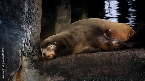 A Sea Lion asleep on a wharf in Monterey CA