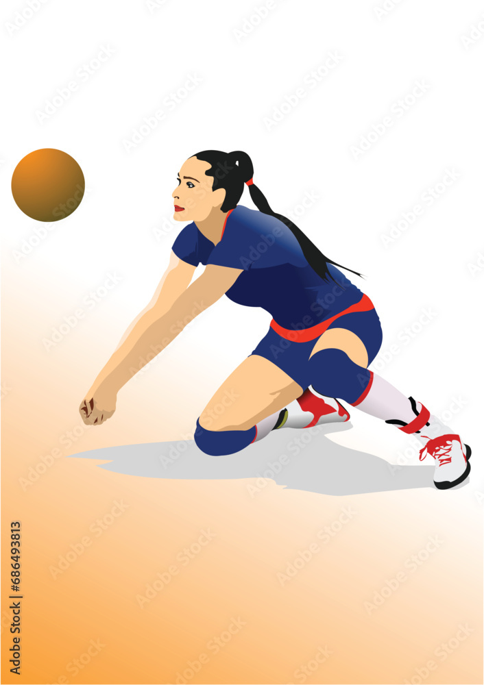 Female professional volleyball player isolated on white. 3d vector hand drawn color illustration