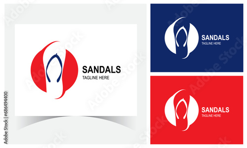 Negative Space Sandals Logo Design Template With Circle.