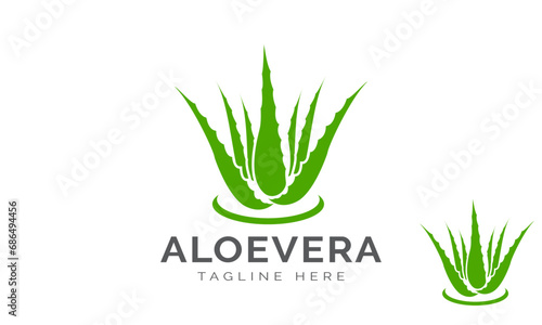 Aloe Vera Plant Logo Design Template. Aloe Vera plant, leaves Logo. Herbaceous plant and drop vector design. Aloe Vera gel logotype.