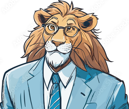 Lion carton character with formal dress vector image. Illustration of cute lion design graphic on the white background
