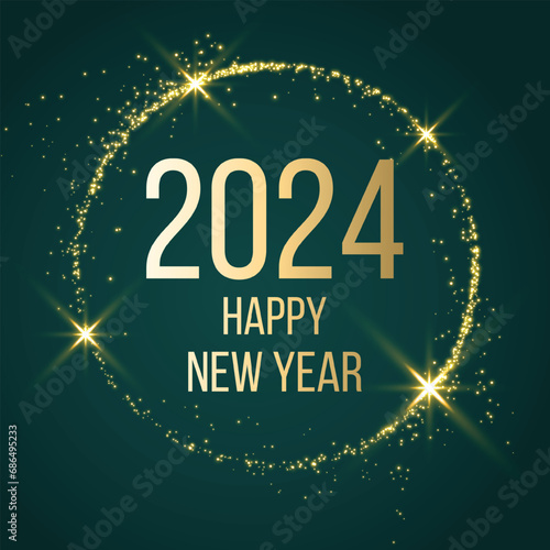 2024 new year firework background with golden sparkling effect vector. 2024 Happy New Year Background for your Flyers and Greetings Card graphic or new year themed party invitations