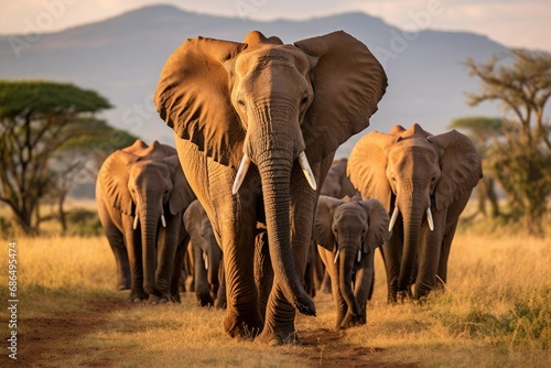 Explore the awe-inspiring power of a mighty elephant leading its herd © Muh