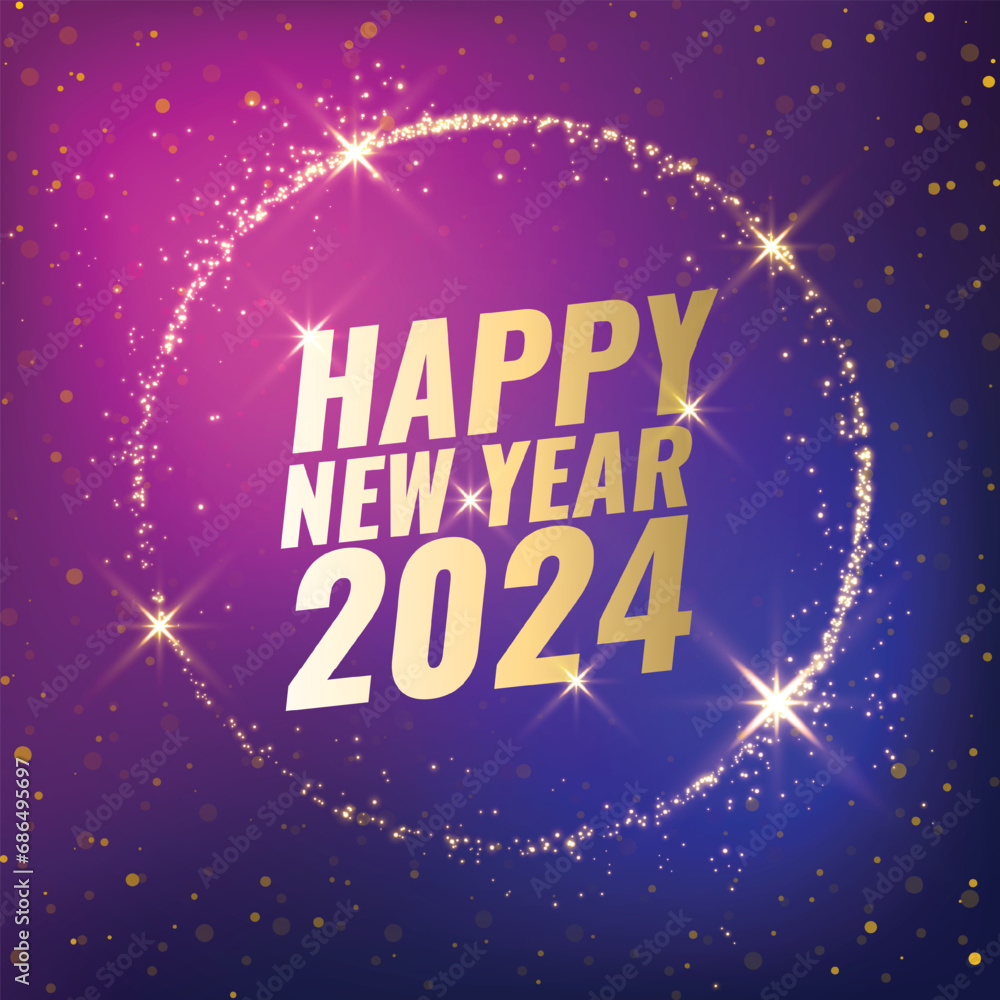 2024 new year firework background with golden sparkling effect vector. 2024 Happy New Year Background for your Flyers and Greetings Card graphic or new year themed party invitations
