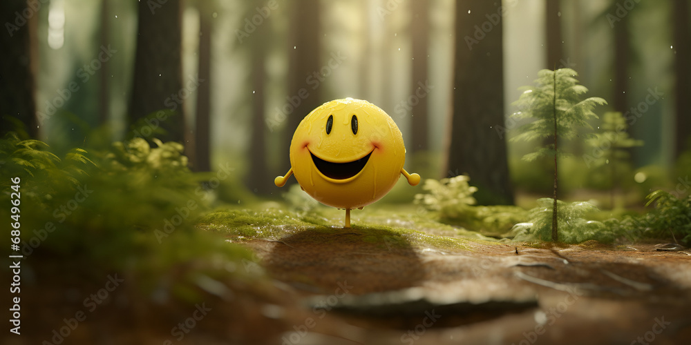 smiley face on the grass ,Happy smiley emoji yellow Generative AI