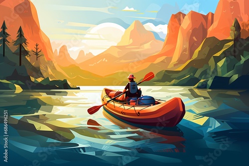 Graphic illustration of boating in a lake or river