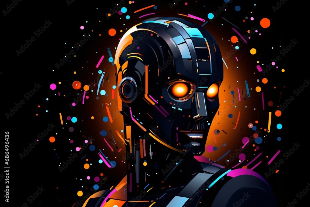 A robot illustration on a black background
