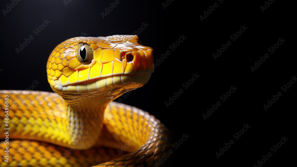 Fototapeta premium Yellow snake in alert position isolated on gray background