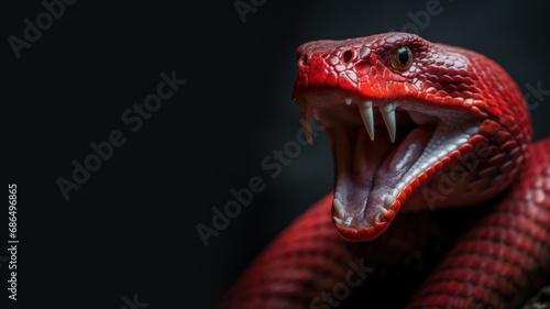 Red snake open mouth ready to attack isolated on gray background