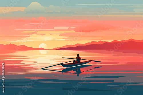 Graphic illustration for kayaking and boating in a canoe