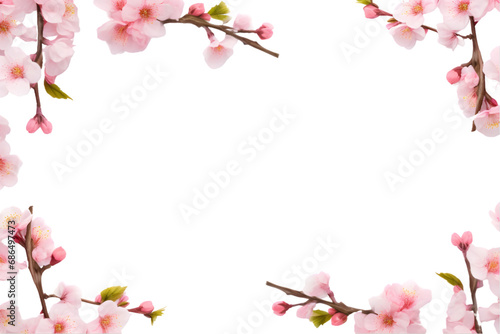 Spring peach twigs frame Top view. generative ai. © mustak