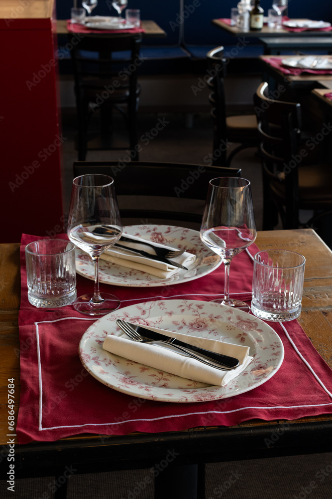 Table set for two patrons