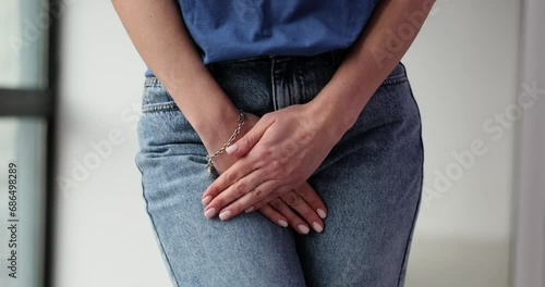 Problem woman holding crotch and pain photo