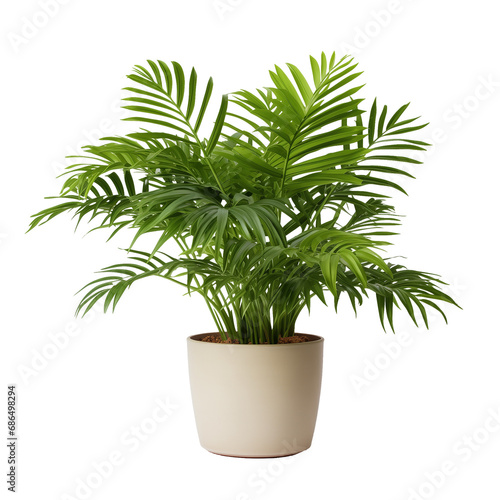 Photo of parlor palm plant in flowerpot isolated