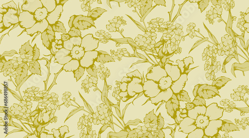 Abstract floral seamless pattern. In style rococo. Vector illustration. Suitable for fabric, wrapping paper and the like.
