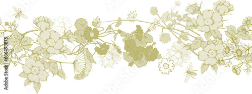 Abstract seamless border. In style rococo. Vector illustration. Suitable for fabric, wrapping paper and the like.