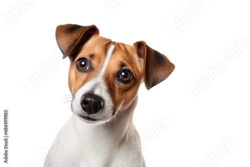 Cute fluffy portrait smile Puppy dog that looking at camera isolated on clear png background, funny moment, lovely dog, pet concept. © TANATPON