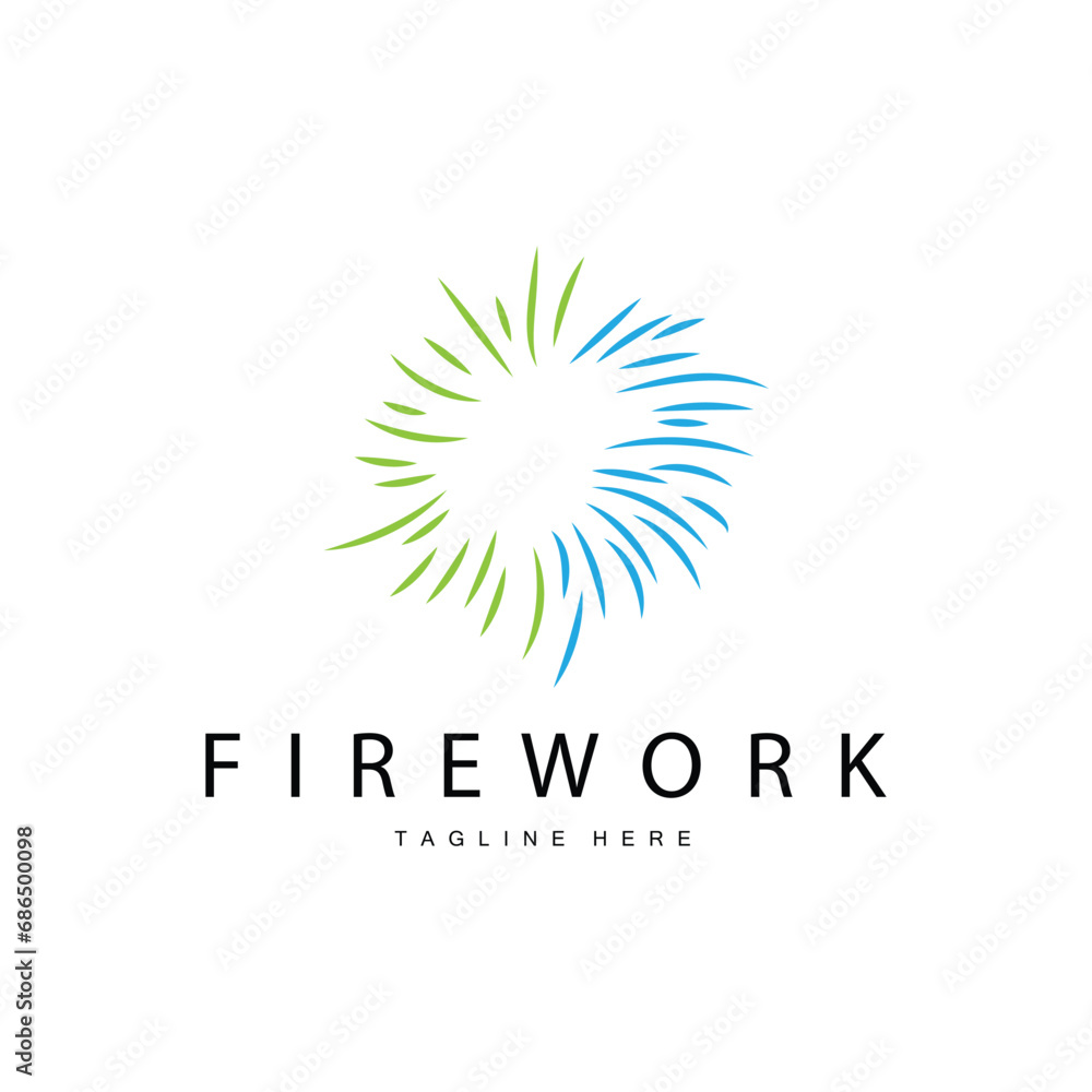 Firework Logo, Simple Line Model Design New Year Celebration Day Illustration, Template Vector