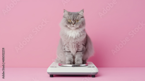 Cat on weight scale photo