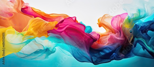Colorful artwork with an abstract paper background and various materials used, like silk, cotton, and canvas, showcasing sea, ocean, and liquid themes in a stylish and popular way.