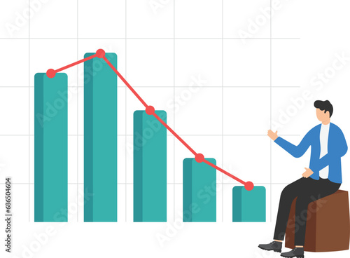 Bankruptcy, businessman sitting listless due to decreasing graphic chart.

