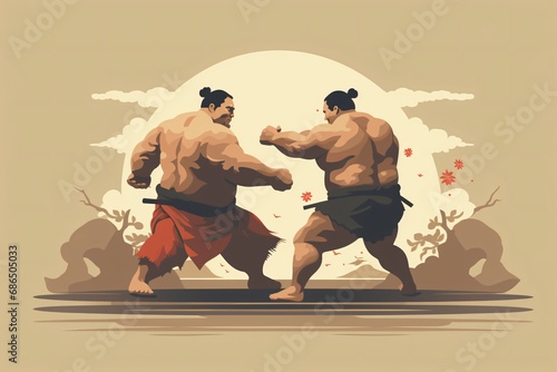 Cartoon illustration for two sumo wrestlers