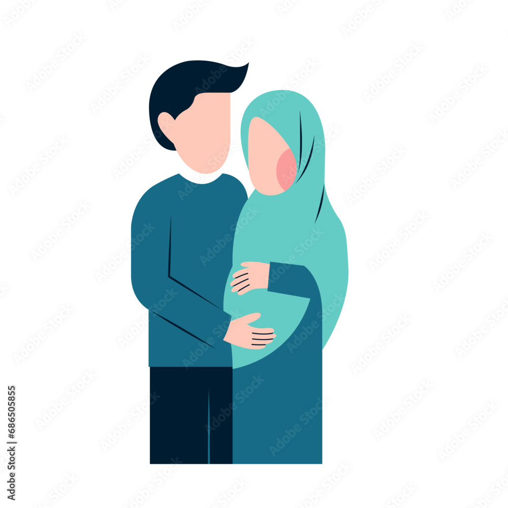 Fototapeta premium Muslim Pregnant Couple Flat Illustration 