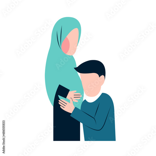 Muslim Pregnant Couple Flat Illustration 