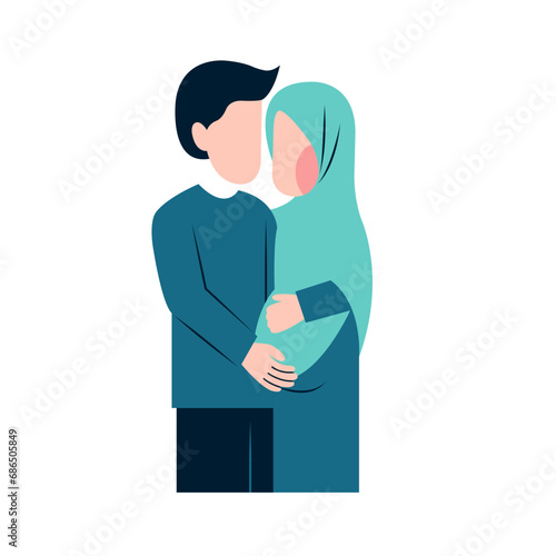 Muslim Pregnant Couple Flat Illustration 
