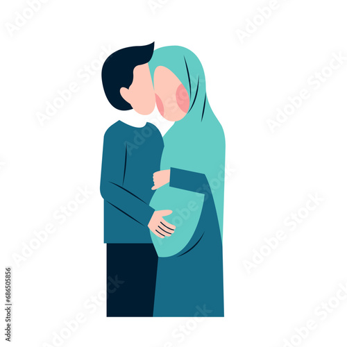 Muslim Pregnant Couple Flat Illustration 