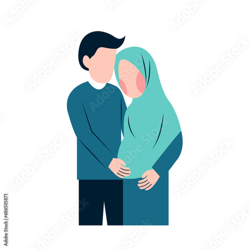 Muslim Pregnant Couple Flat Illustration 