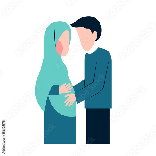 Muslim Pregnant Couple Flat Illustration 