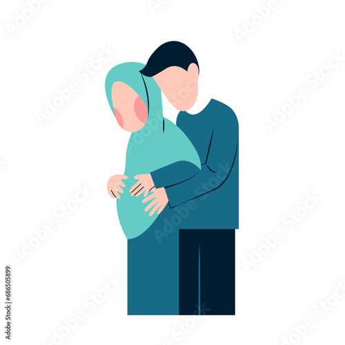 Muslim Pregnant Couple Flat Illustration 