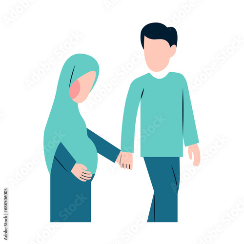 Muslim Pregnant Couple Flat Illustration 
