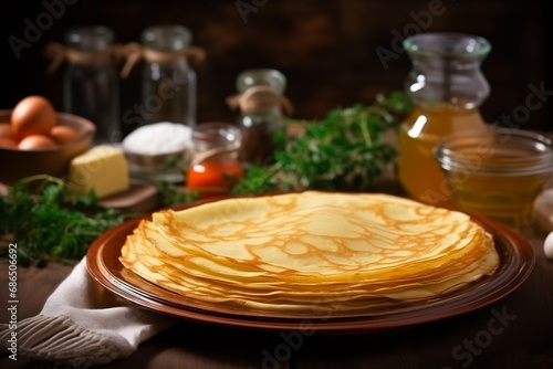 Crepes, thin pancakes with honey