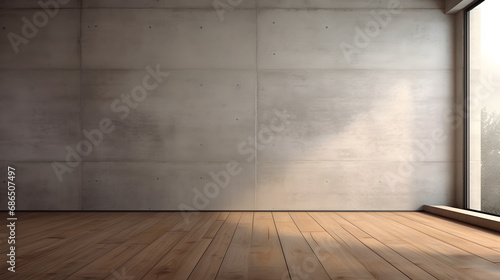 3d rendering of empty room with wooden floor and concrete wall. 3D rendering. generative ai.