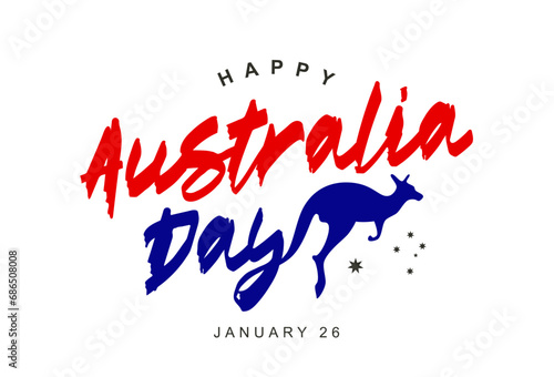 Stylish brush lettering - Happy Australia Day. Kangaroo. 6 stars of the Australian flag. January 26. Elements for the design for the day of the first landing.