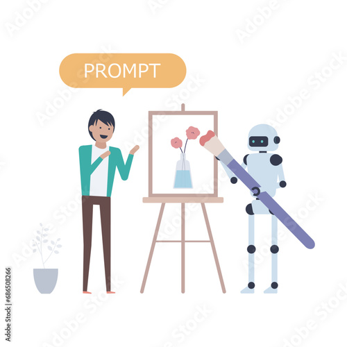 画像生成AIにプロンプトで命令を出して絵を描かせる若い男性