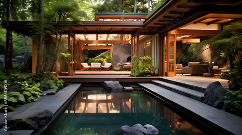 Beautiful home with amazing backyard. generative ai. © raza