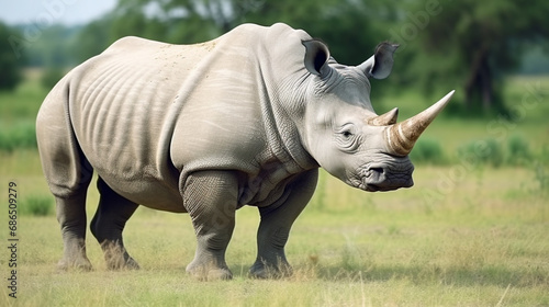 The white rhinoceros or square lipped rhinoceros largest extant species of rhinoceros. generative ai photo