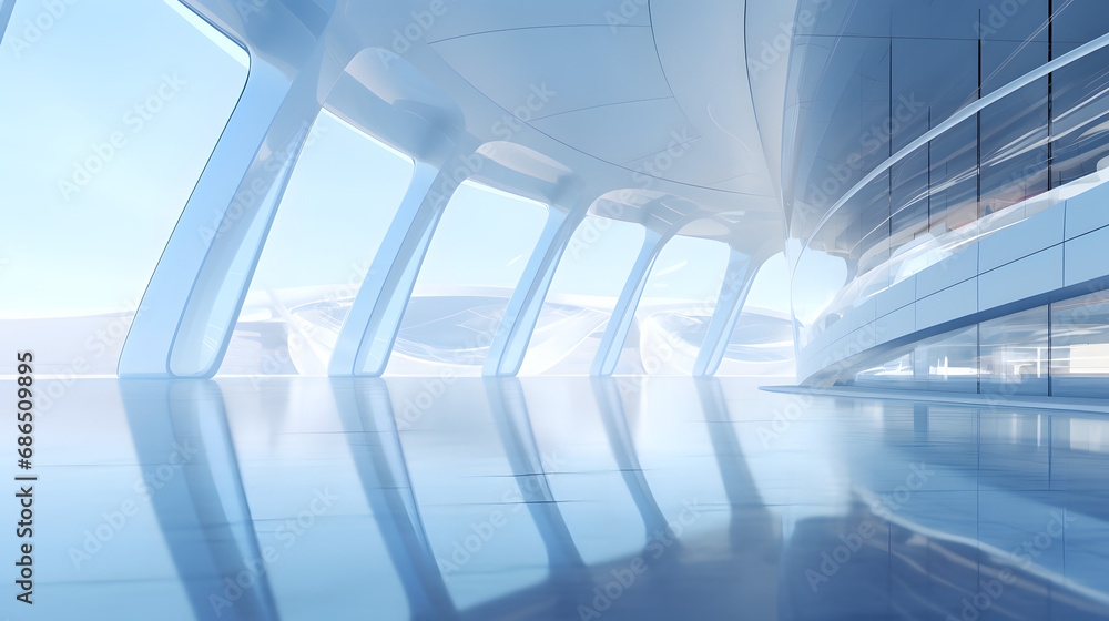 abstract futuristic glass architecture with empty concrete floor 3d render. generative ai. abstract futuristic glass architecture with empty concrete floor 3d render. generative ai.
