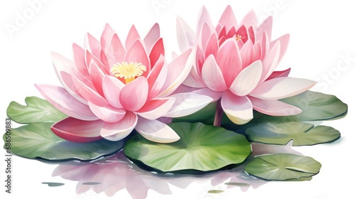 Beautiful lotus flower in watercolor. pink lily water isolated on a white background. Nelumbo nucifera flower