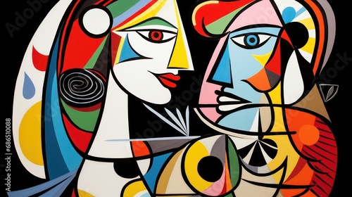 Abstract painting of a woman in a modern, geometric art, contemporary, and cubism style, ideal for wall art, printing design, and artistic poster