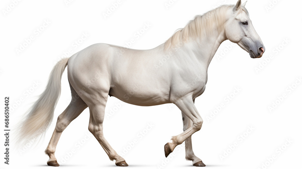 White horse body white background closeup isolated on white. generative ai