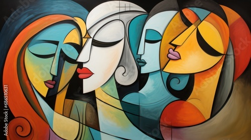 Abstract painting of a woman in a modern, geometric art, contemporary, and cubism style, ideal for wall art, printing design, and artistic poster