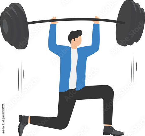 Businessman lifting a heavy barbell, The concept of a successful business and revenue growth.

